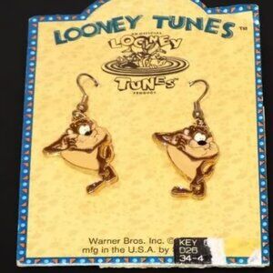 Vintage 1995 Warner Bros Looney Tunes Taz Tasmanian Devil Drop Earrings